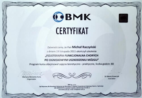 certyfikat Michał Raczyński